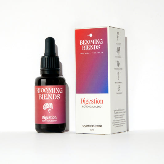 Blooming Blends Digestion herbal tincture bottle with pipette - alcohol-free natural digestive supplement 