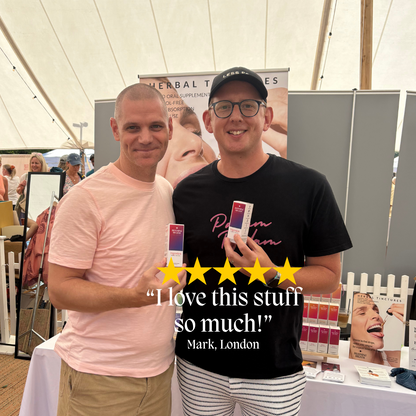 Two men showing their love of taking Digestion tincture under tongue for fast-absorbing gut health support